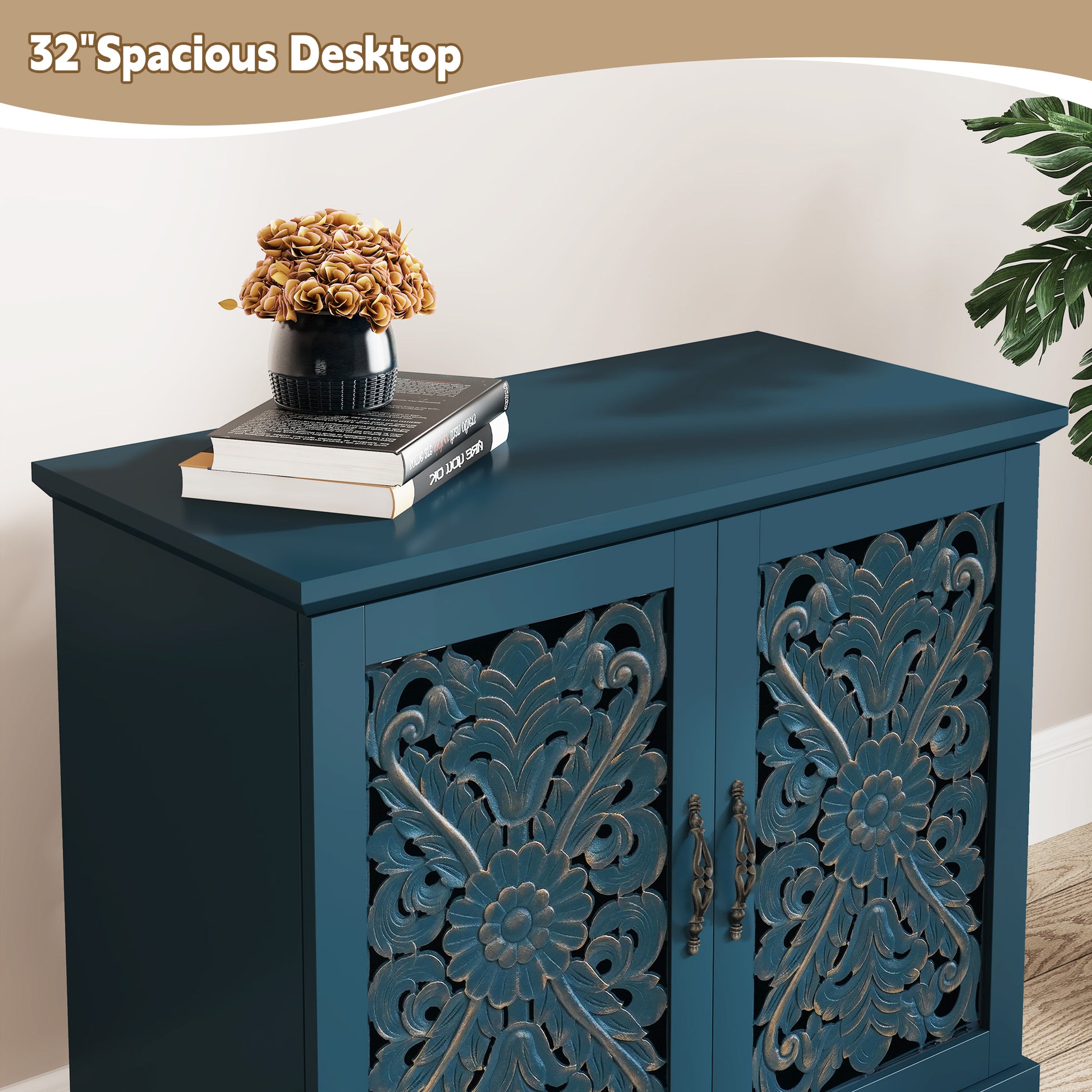 CBJCBJ 31.5" Mid Century Retro Sideboard Buffet Cabinet 2 Door, Accent Cabinet for Dining Room, Blue