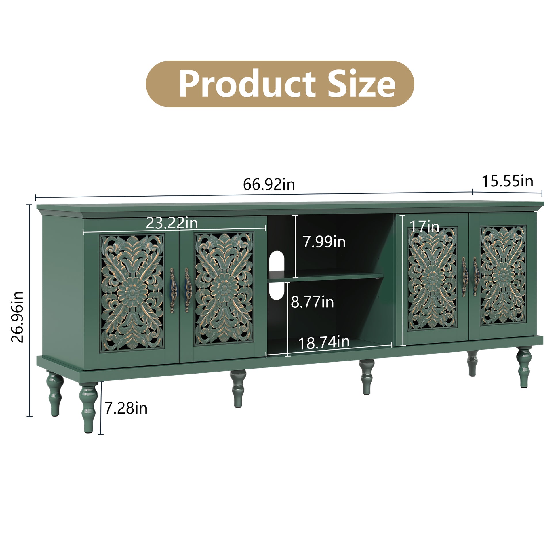 CBJ CBJ Modern Retro 67" TV Stand for TVs up to 75", Living Room Entertainment Center with 4 Door Storage Cabinet,Green