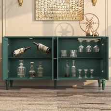 CBJCBJ Mid-Century 58" 4-Door Wood Sideboard Buffet Cabinet with Adjustable partition ，for Dining Room，Green
