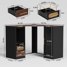 HLR Modern Corner Bar Cabinets with Mini Fridge Space, Wine Glass Rack, Storage Drawers, Black