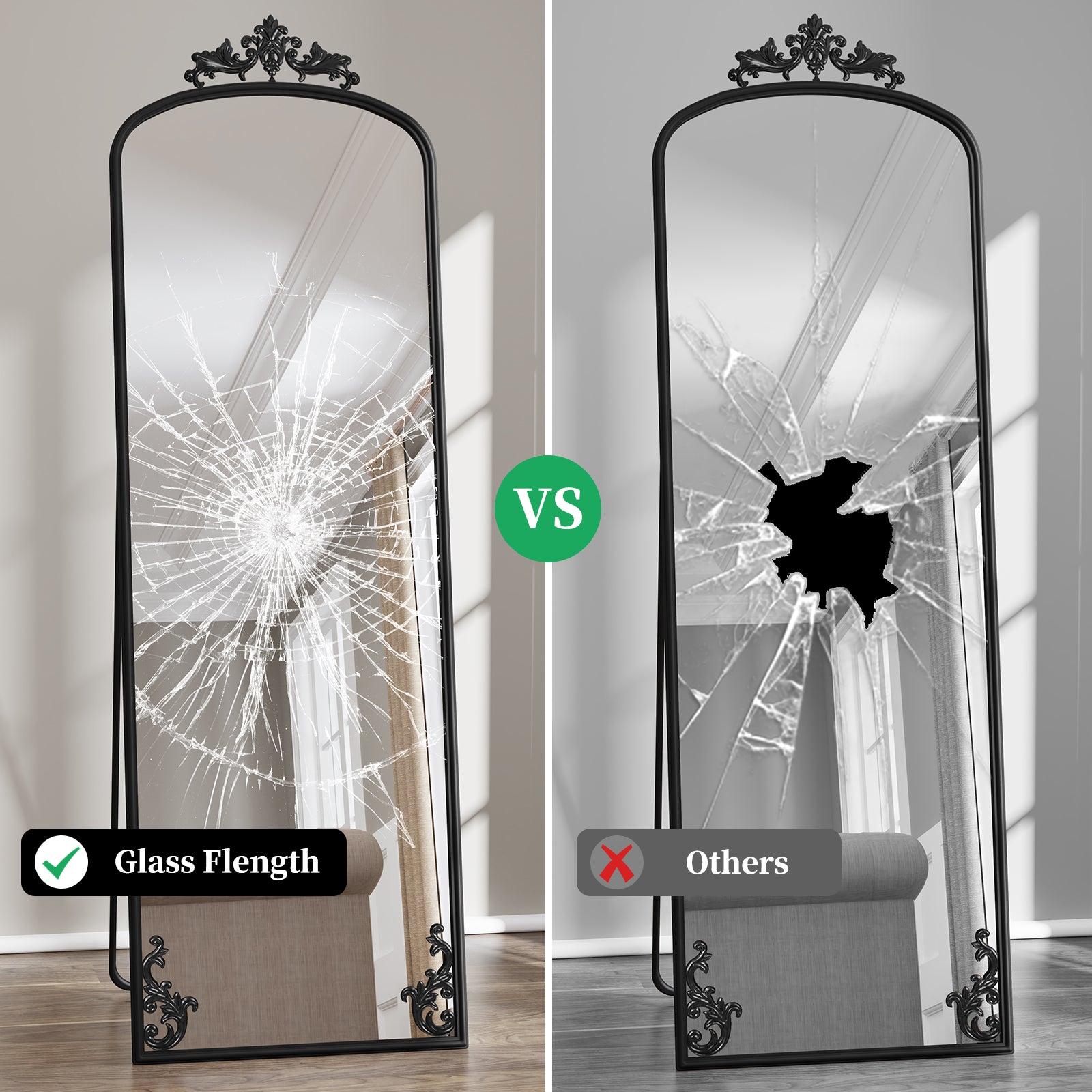 HLR® 64"x21" Tall Vintage Full Body Arched Mirror