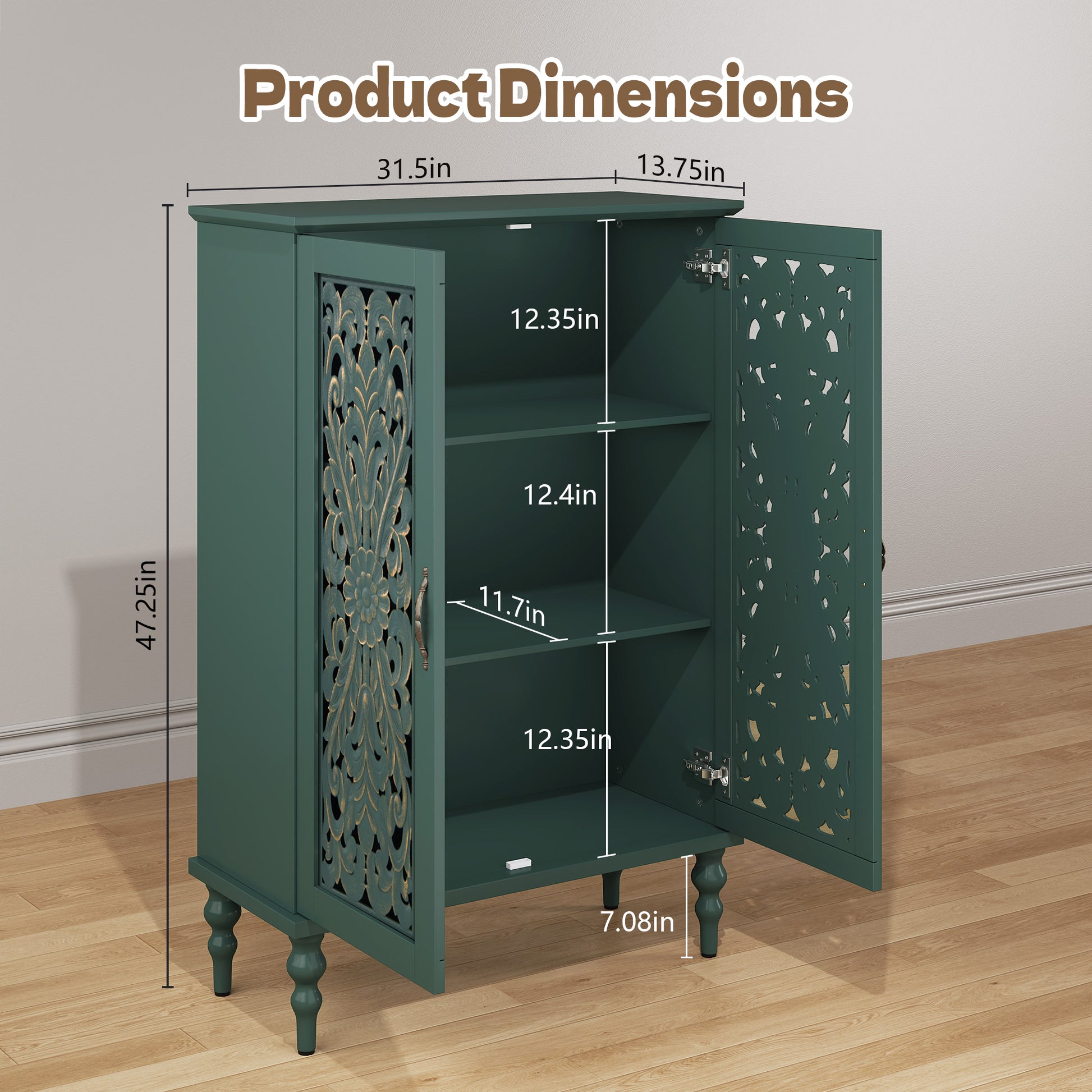 HLR Buffet Cabinet with Storage Accent Sideboard, Modern Hollow 2 Doors Credenza for Dining Room, Green