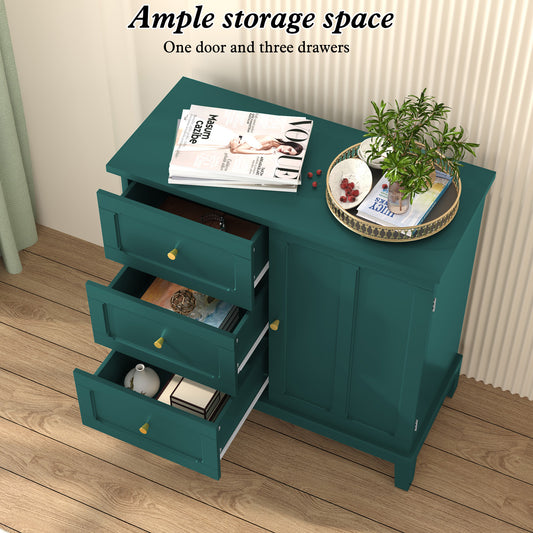 HLR Modern 32" Accent Cabinet 3 Drawers & Door, Wood Sideboard with Storage for Living Room, Green