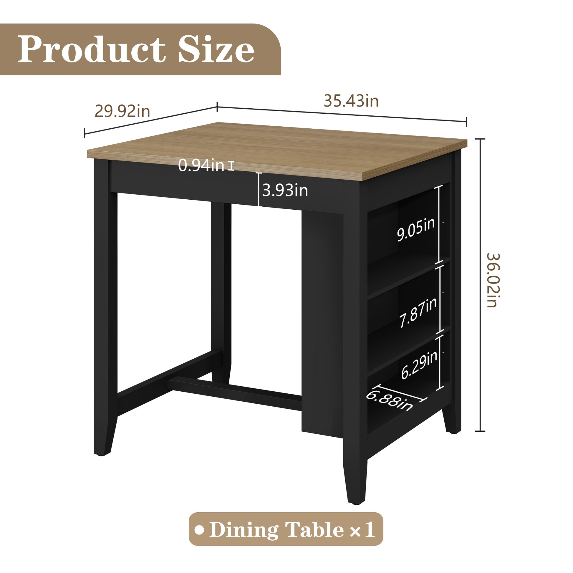 HLR Farmhouse Black Dining Table for 2 with Seasoning Rack, Kitchen Dining Room Table for Small Space(Apartment)