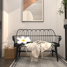 CBJCBJ Rustic Farmhouse Solid Wood Entryway Bench with Spindle Back, Small Indoor Wooden Dining Bench, Black