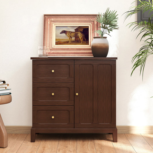 CBJCBJ 31.7"Storage Cabinet, Classical 3 Drawers & 1 Door Design with Gold-Tone Handles, Multi-Use Organizer for Living Room, Kitchen, Bathroom（Brown)