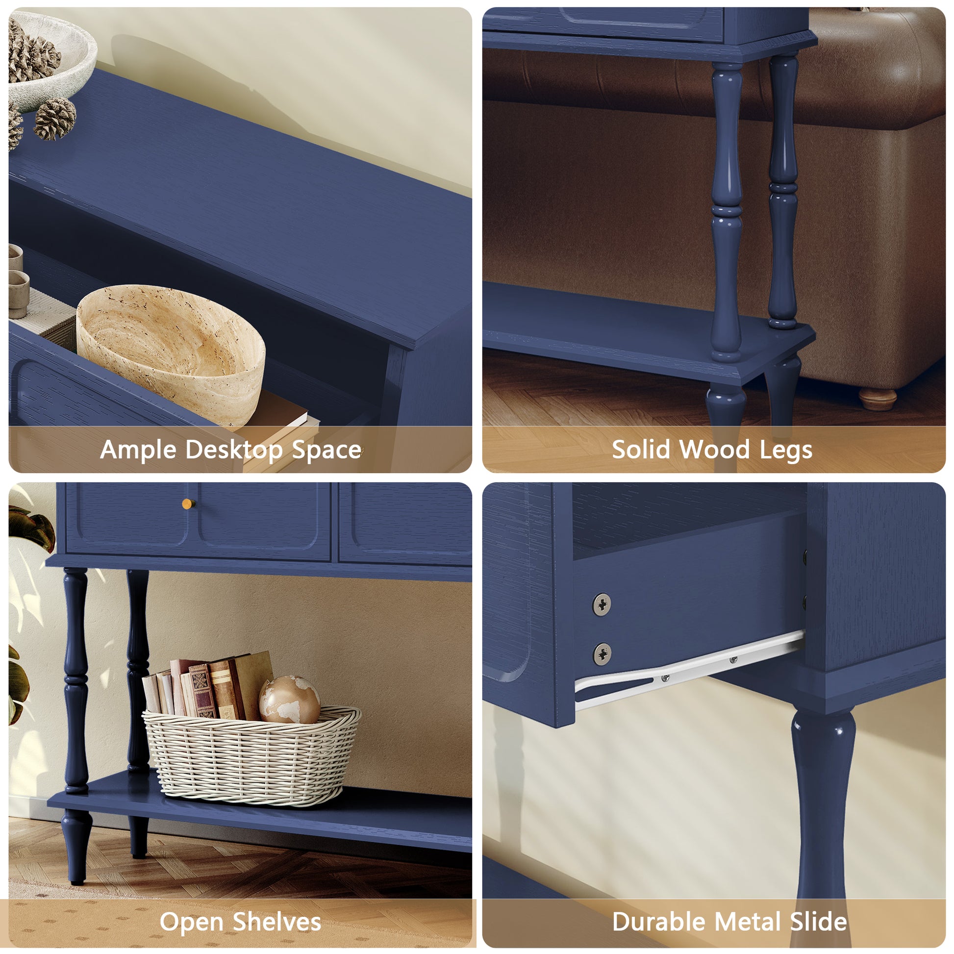 CBJCBJ 47" Mid-Century Console Tables, Entryway Table with Storage for Living Room, Hallway,Blue