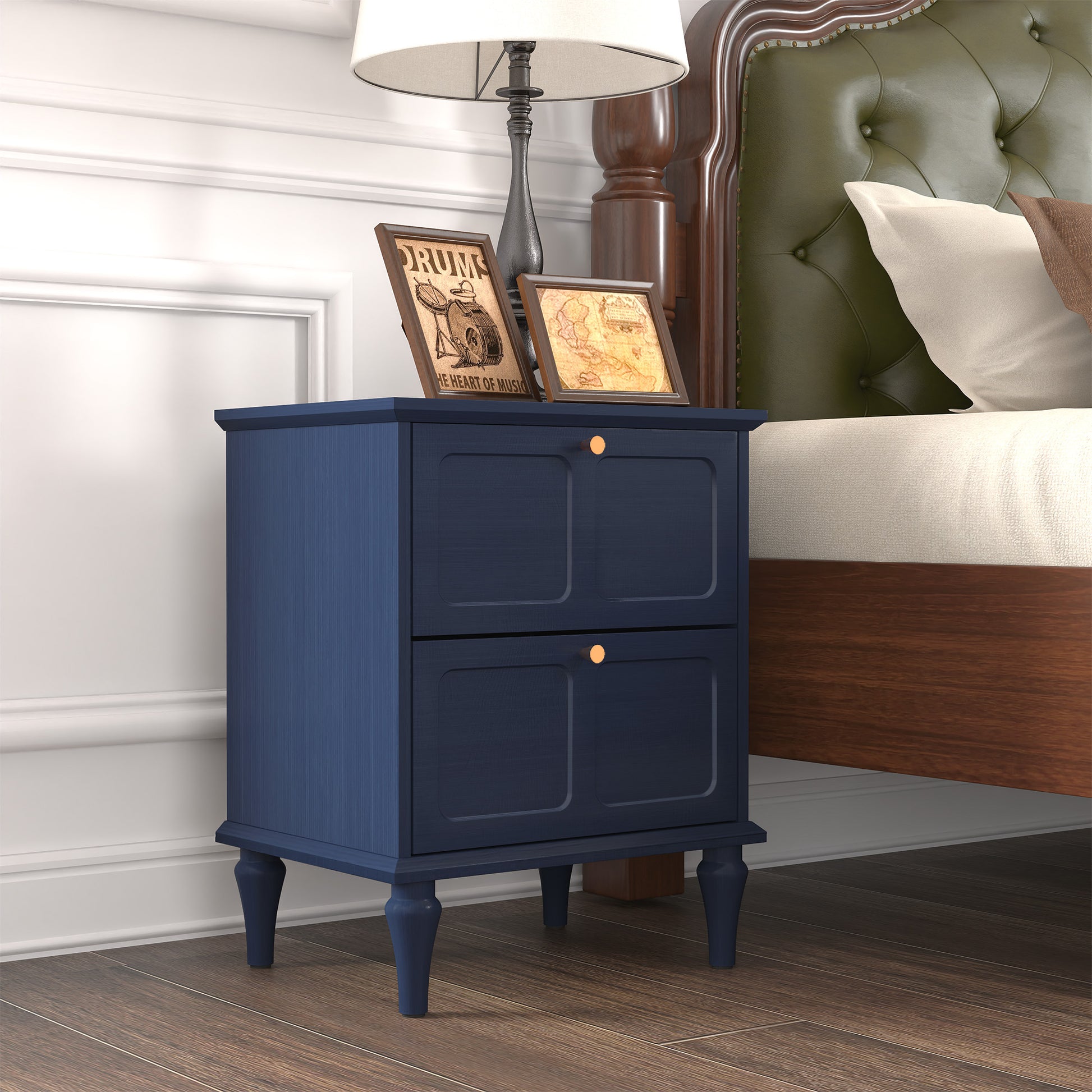 HLR 20" Mid Century Nightstands Set of 2 with Drawers, Wood Bedside Table End Table for Bedroom, Blue