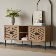HLR Mid Century Modern 55" TV Stand for 65 Inch TV, Entertainment Center with Storage, Walnut