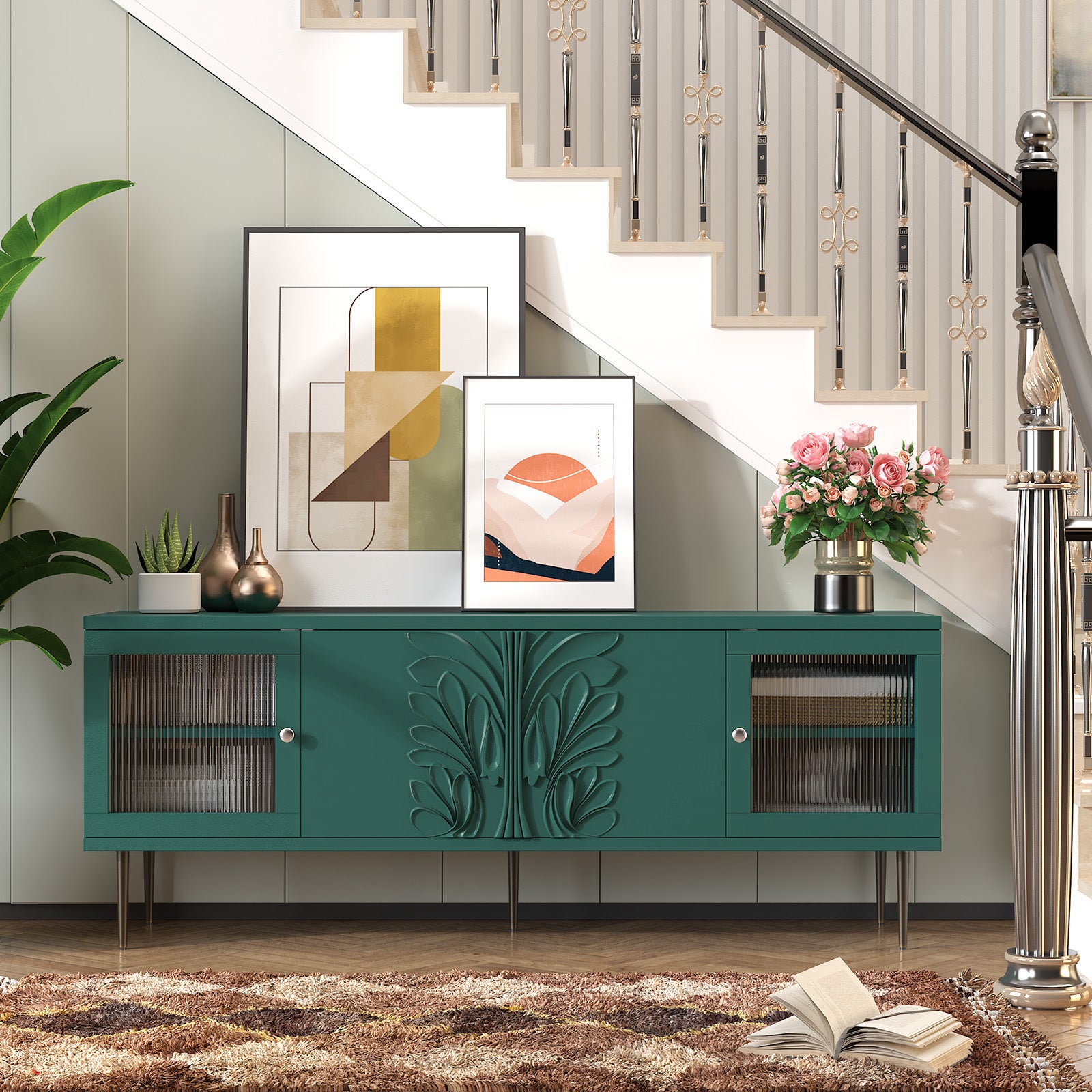 CBJCBJ Modern TV Stand for 70" TV, TV Console Cabinet with Storage, Entertainment Center for Living Room,Green
