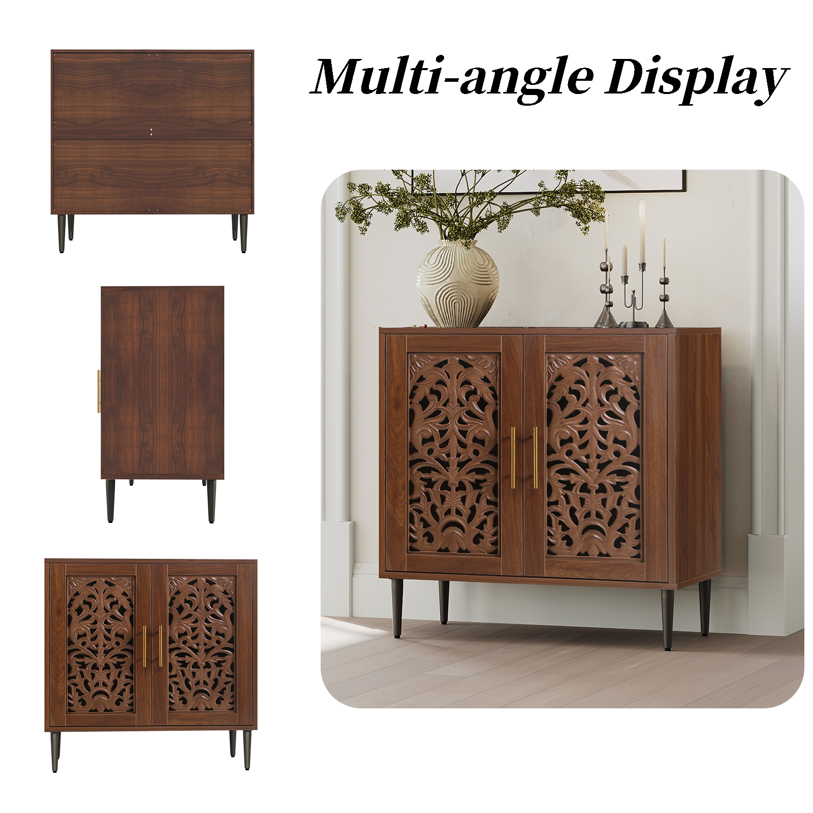 HLR 31.4" Accent Cabinet, 2 Doors Sideboards and Buffets Cabinet with Storage for Living Room, Brown