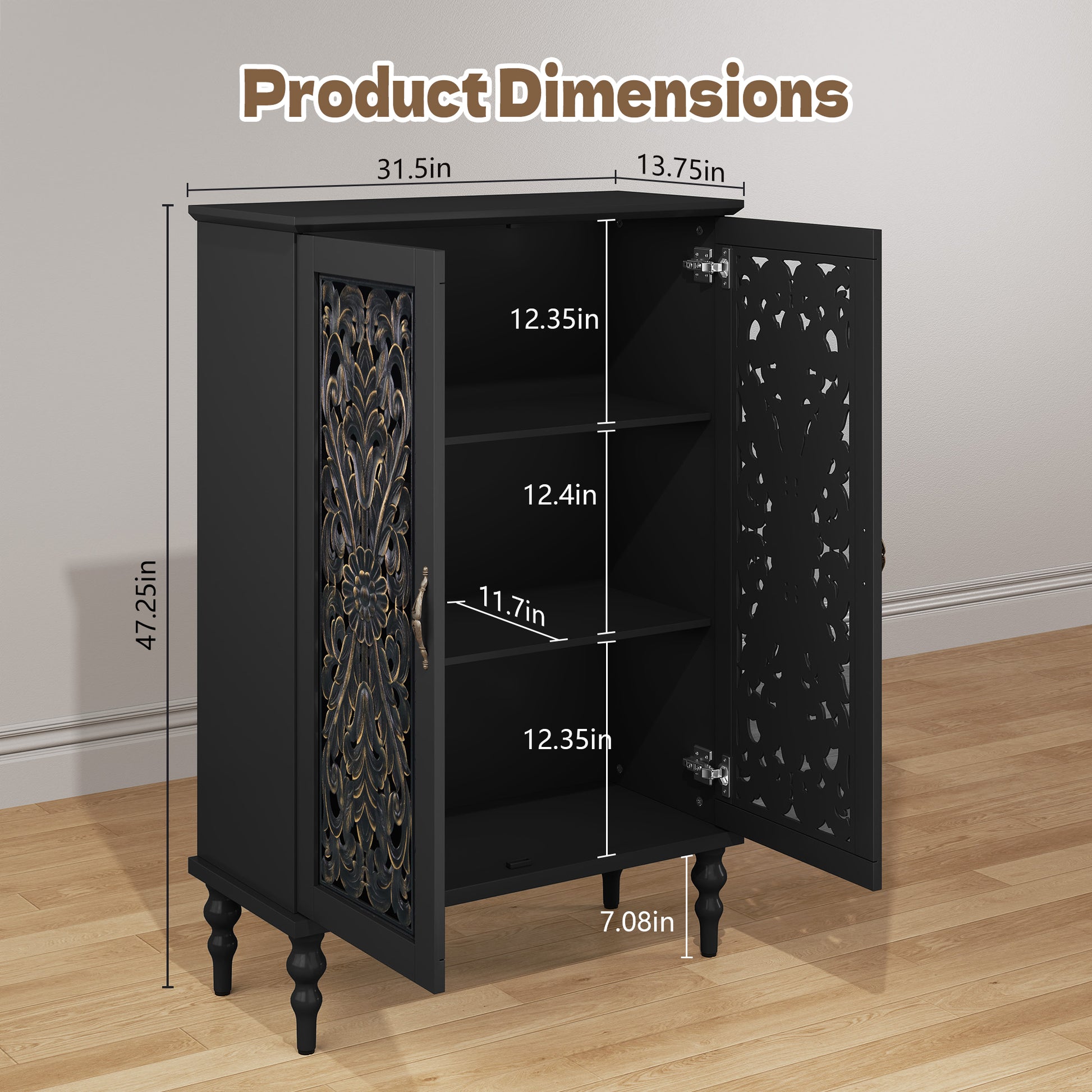 HLR Buffet Cabinet with Storage Accent Sideboard, Modern Hollow 2 Doors Credenza for Dining Room, Black