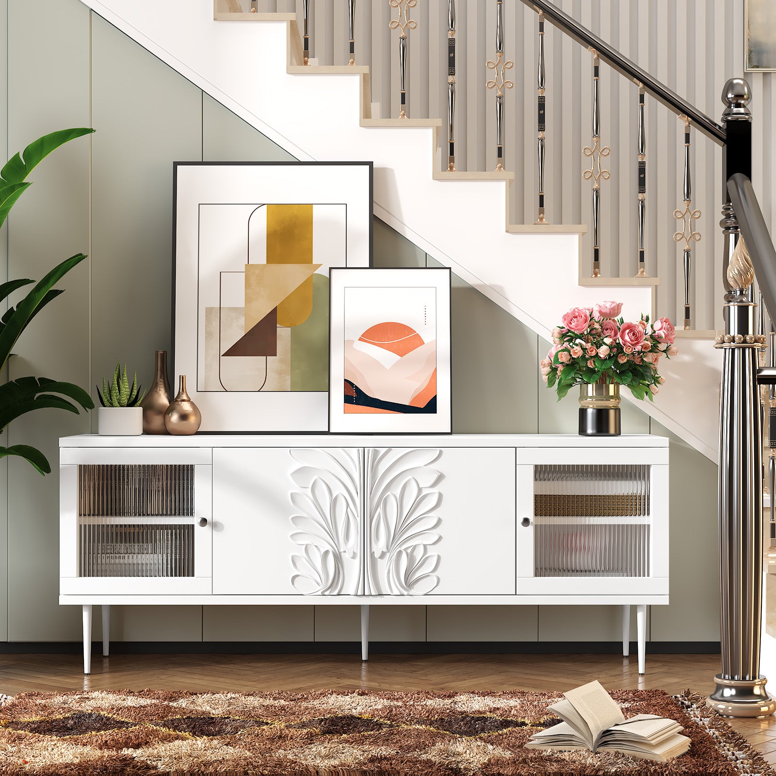 CBJCBJ Modern TV Stand for 70" TV, TV Console Cabinet with Storage, Entertainment Center for Living Room,White