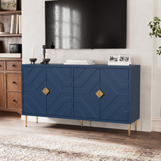 HLR 58" Modern Accent Sideboard Cabinet, 4 Doors, Adjustable Shelves, Fluted Storage Cabinet, Blue