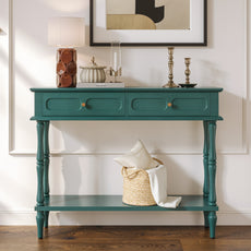 CBJCBJ Minimal Assembly Console Table, Entryway Table with 2 Drawers and Open Shelf, for Living Room, Green