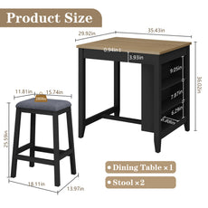 HLR Farmhouse Dining Table Set for 2, Small Kitchen Table Chairs Set of 2 with Tufted for Apartment, Black