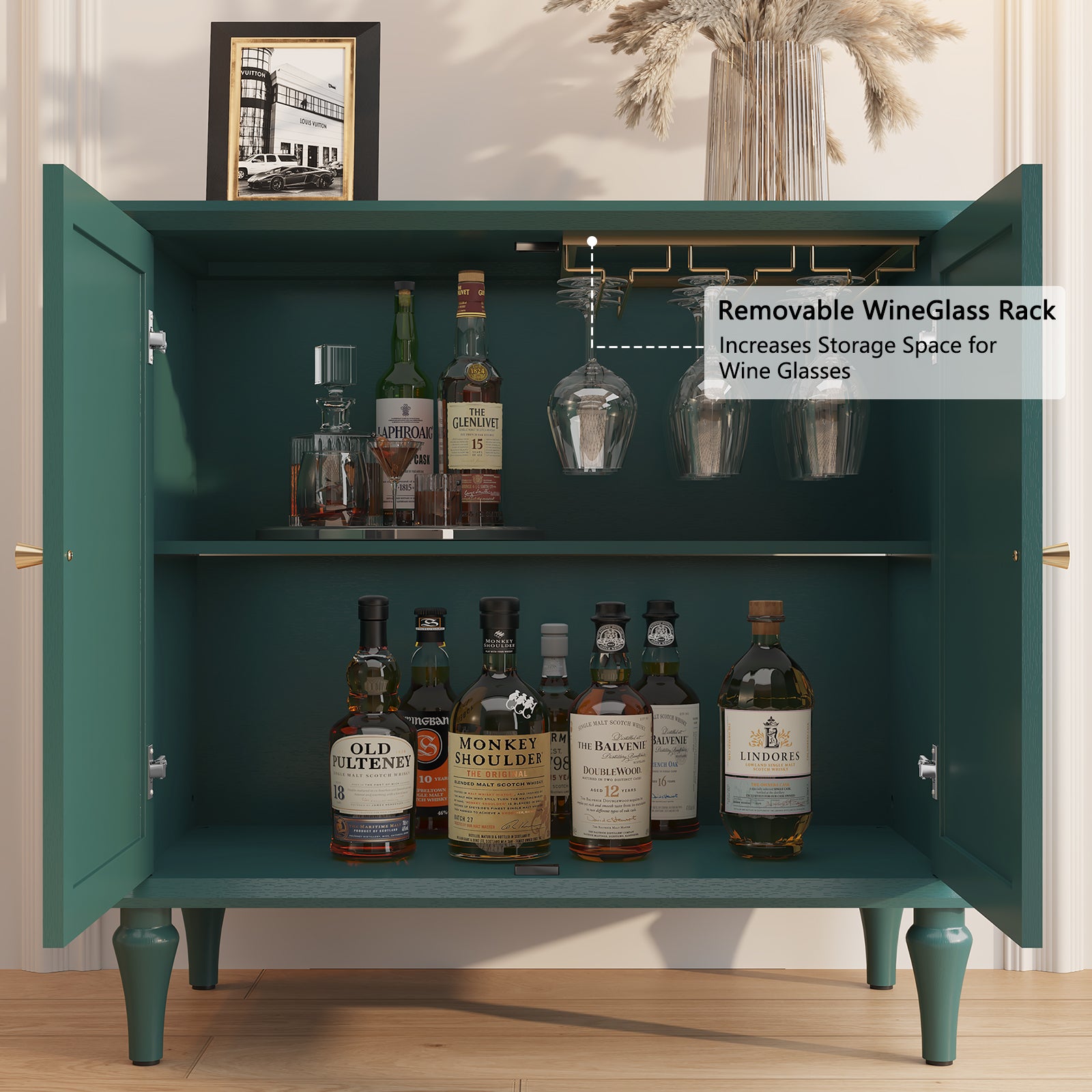CBJCBJ 31.4"Mid Century Modern Sideboard Buffet Cabinet , Storage Cabinet with Adjustable Shelves, Accent Cabinet for Entryway, Dining Room,Green