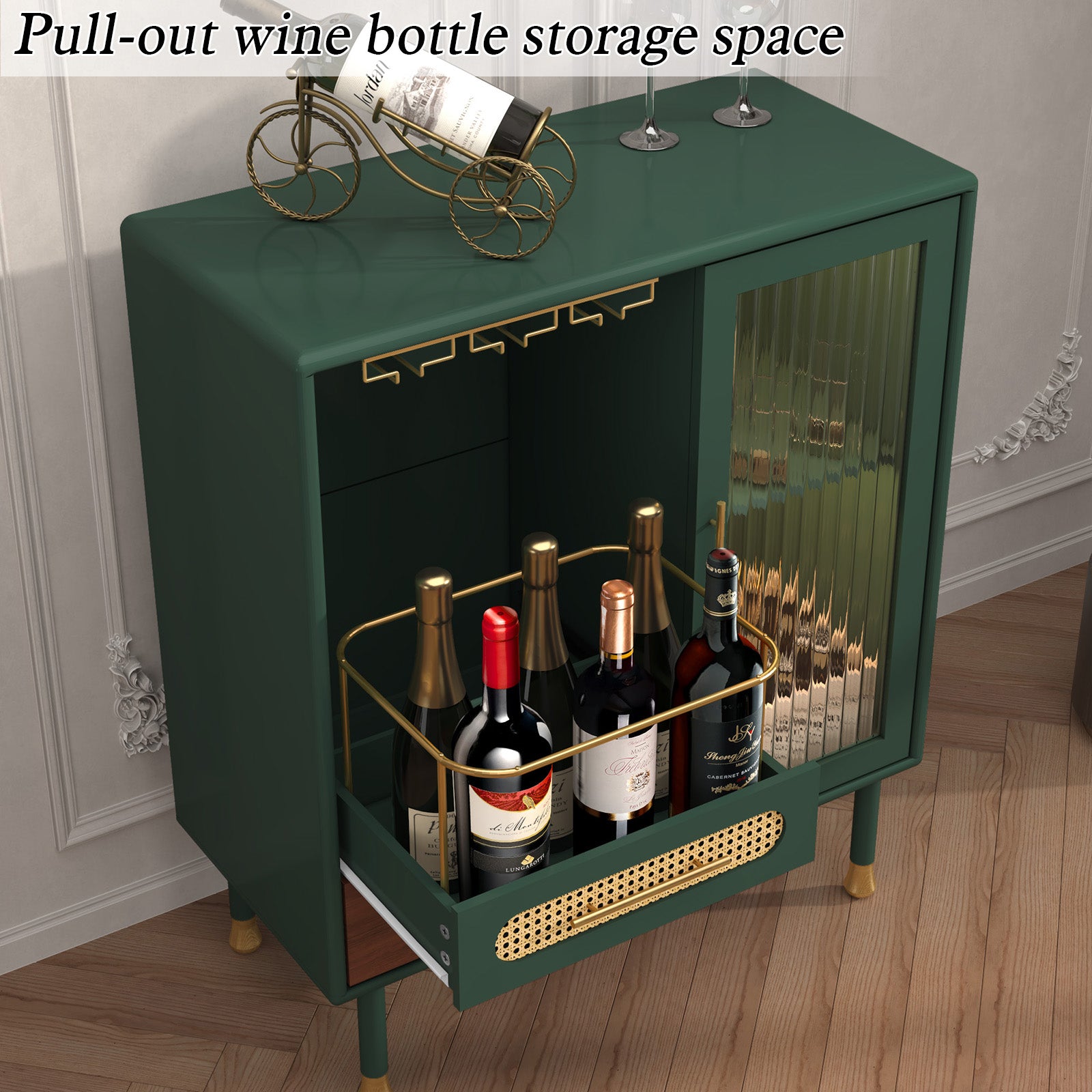 CBJCBJ Wine Bar Cabinet, Modern Coffee Cabinet with Glass Racks, Sideboard Cabinet, Green