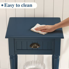 HLR 26"H Modern Nightstands Set of 2 with Drawers, Minimal Assembly Wood End Table for Bedroom, Blue
