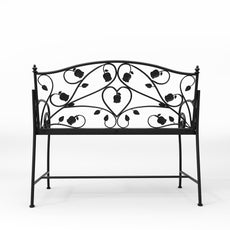 HLR Farmhouse Outdoor Bench with Rose Pattern, 41.7'' Metal Frame Patio Garden Chair Cast Iron, Black