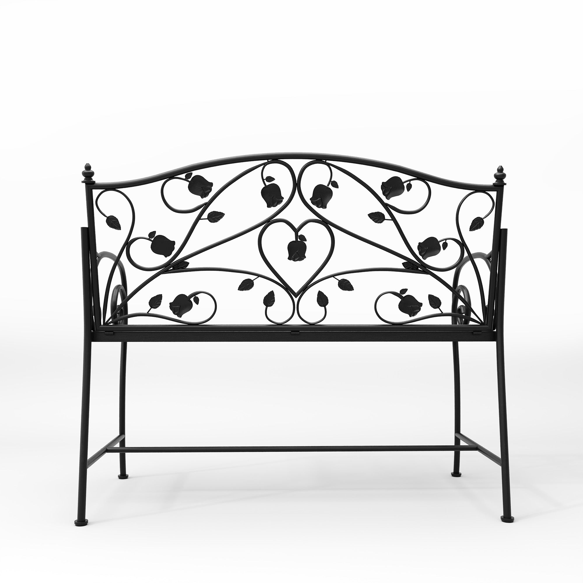 HLR Farmhouse Outdoor Bench with Rose Pattern, 41.7'' Metal Frame Patio Garden Chair Cast Iron, Black