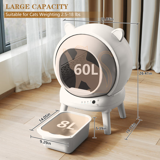 CBJCBJ 70L Smart Automatic Self-cleaning Cat Litter Box, Supports APP Control and Multiple Layer Safety Protection,White