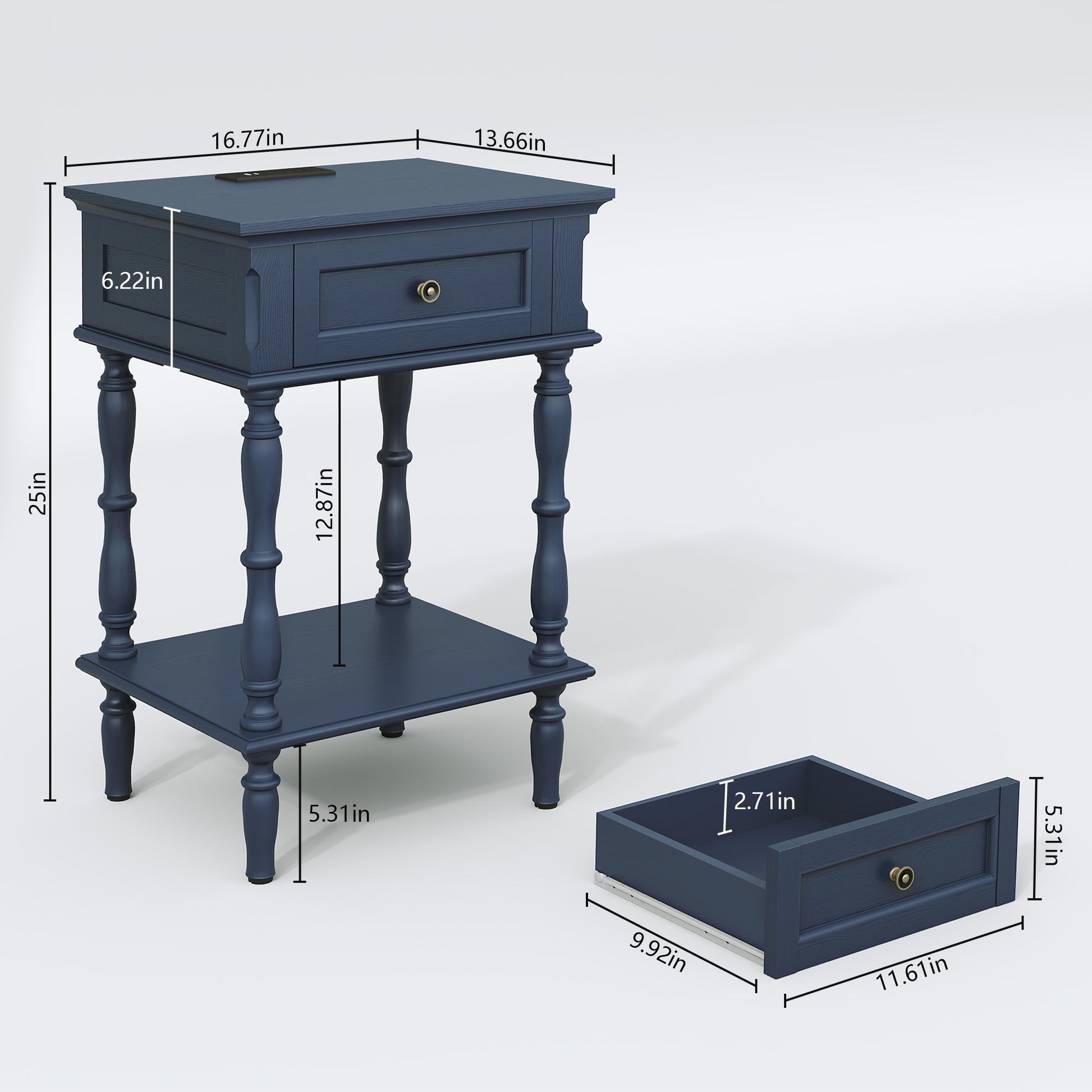 CBJCBJ 17" Retro Minimal Assembly Nightstands, Side Table with Drawer and Socket, For Bedroom, Living Room