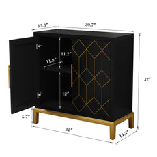 HLR 30.7"W Black Accent Cabinet with 2 Doors, Entryway Cabinet with Gold Trim, Modern Buffet Sideboards