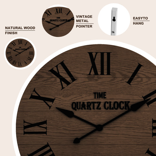 CBJCBJ 35.5” Farmhouse Large Shiplap Round Wall Clock with Roman Numeral for Living Room Decor, Brown