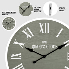 CBJCBJ 35.5” Farmhouse Large Shiplap Round Wall Clock with Roman Numeral for Living Room Decor,Green
