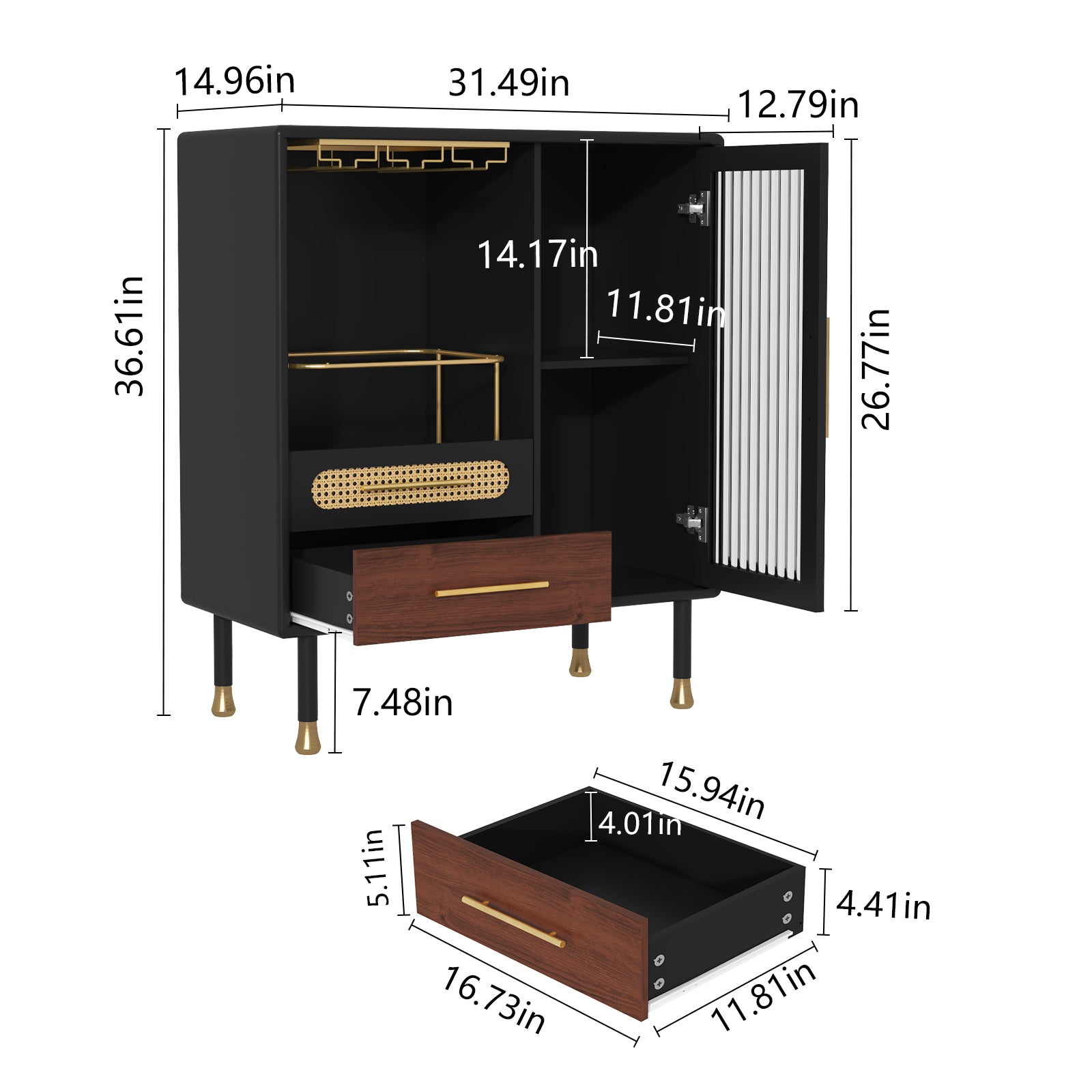 CBJCBJ Modern Coffee Bar Cabinet with Storage, Wine Cabinet with Glass Racks, Sideboard for Living Room,Black
