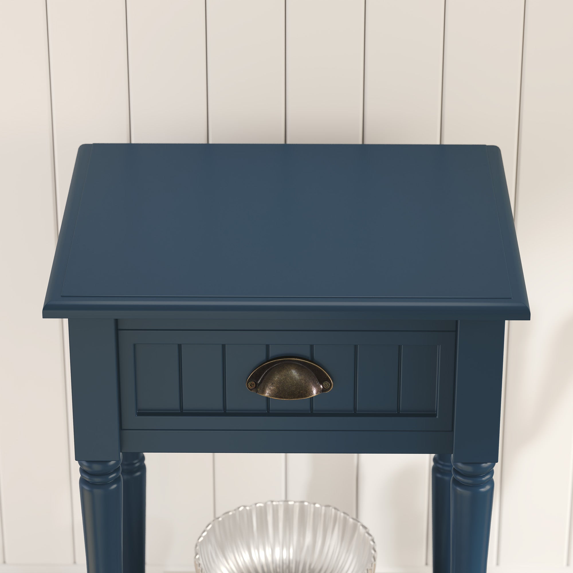 HLR 26"H Modern Nightstand with Drawer, Minimal Assembly Wood End Table for Bedroom, Blue