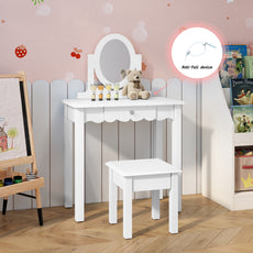 CBJCBJ Kids Vanity Set with Mirror and Stool（Detachable Top）, Wooden 2 in 1 Princess Makeup Desk Dressing Table