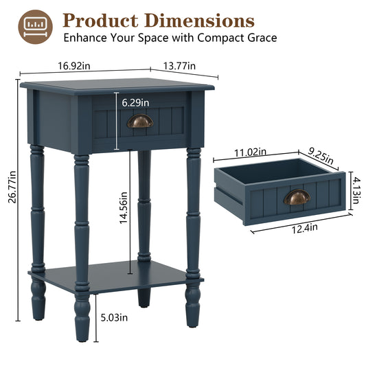 CBJCBJ 26.8"H Retro Nightstands Set of 2, Side Table with Drawers and Open Shelves, for Bedrooms and Sofas,Blue