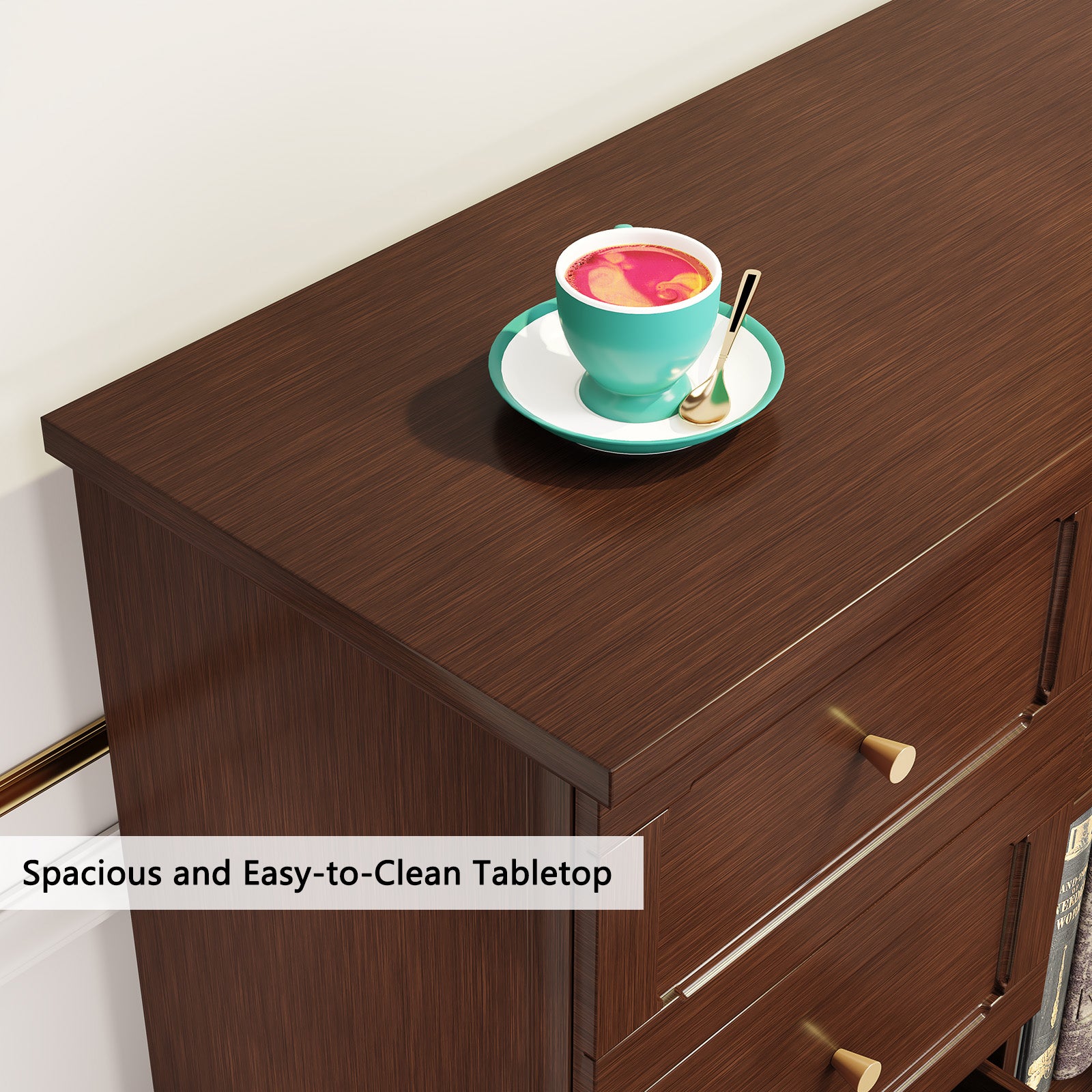HLR Modern 32"W Accent Cabinet 3 Drawers & Door, Wood Sideboard with Storage for Living Room, Brown