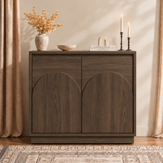 HLR 63'' Sideboard Buffet Cabinet, Mid-Century Wood Accent Cabinet with 4 Doors Storage for Living, Brown