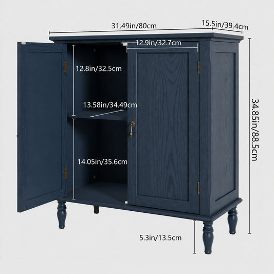 HLR 31.5'' Large Sideboard Buffet Cabinet with Storage, 2 Doors Modern Credenza Table for Living Room, Navy Blue