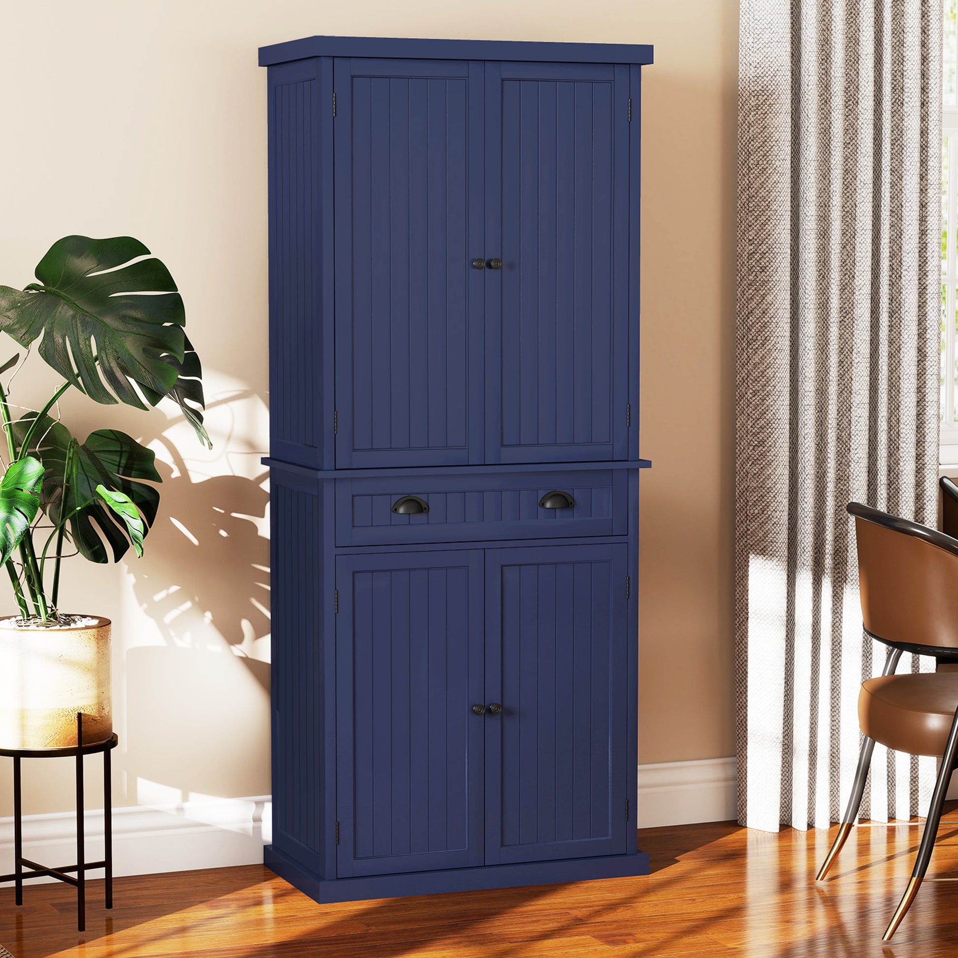 CBJCBJ 72" Wood Pantry Cabinet, 4 Adjustable Shelves and Central Drawer with Storage , Freestanding Kitchen Organizer for Dining Room,Blue
