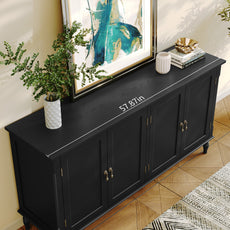 HLR 58'' Large Sideboard Buffet Cabinet with Storage, 4 Doors Modern Credenza Table for Living Room, Black