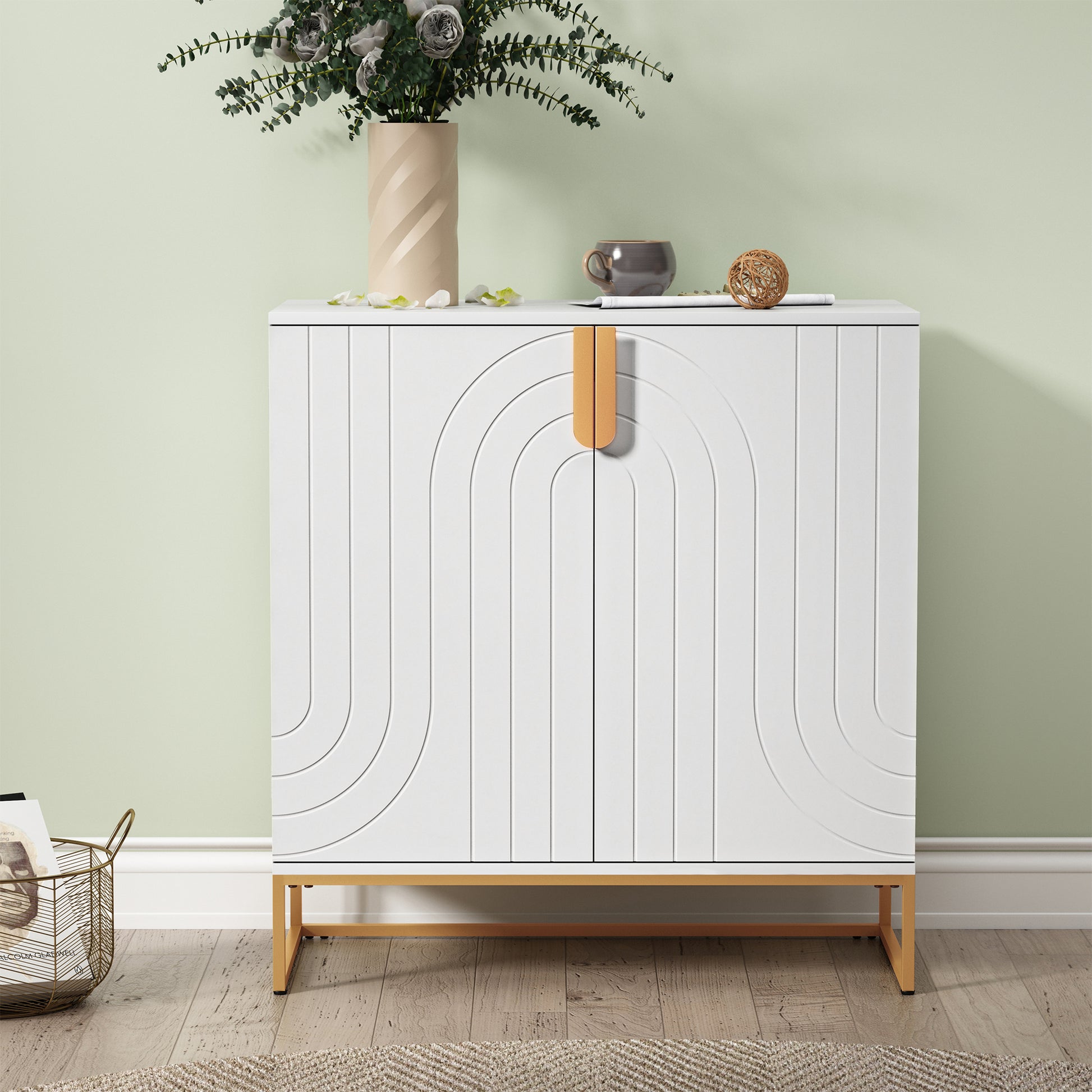 HLR 31.7" Kitchen Wood Accent Cabinet with 2 Doors, Sideboard with Storage for Dining Room, White