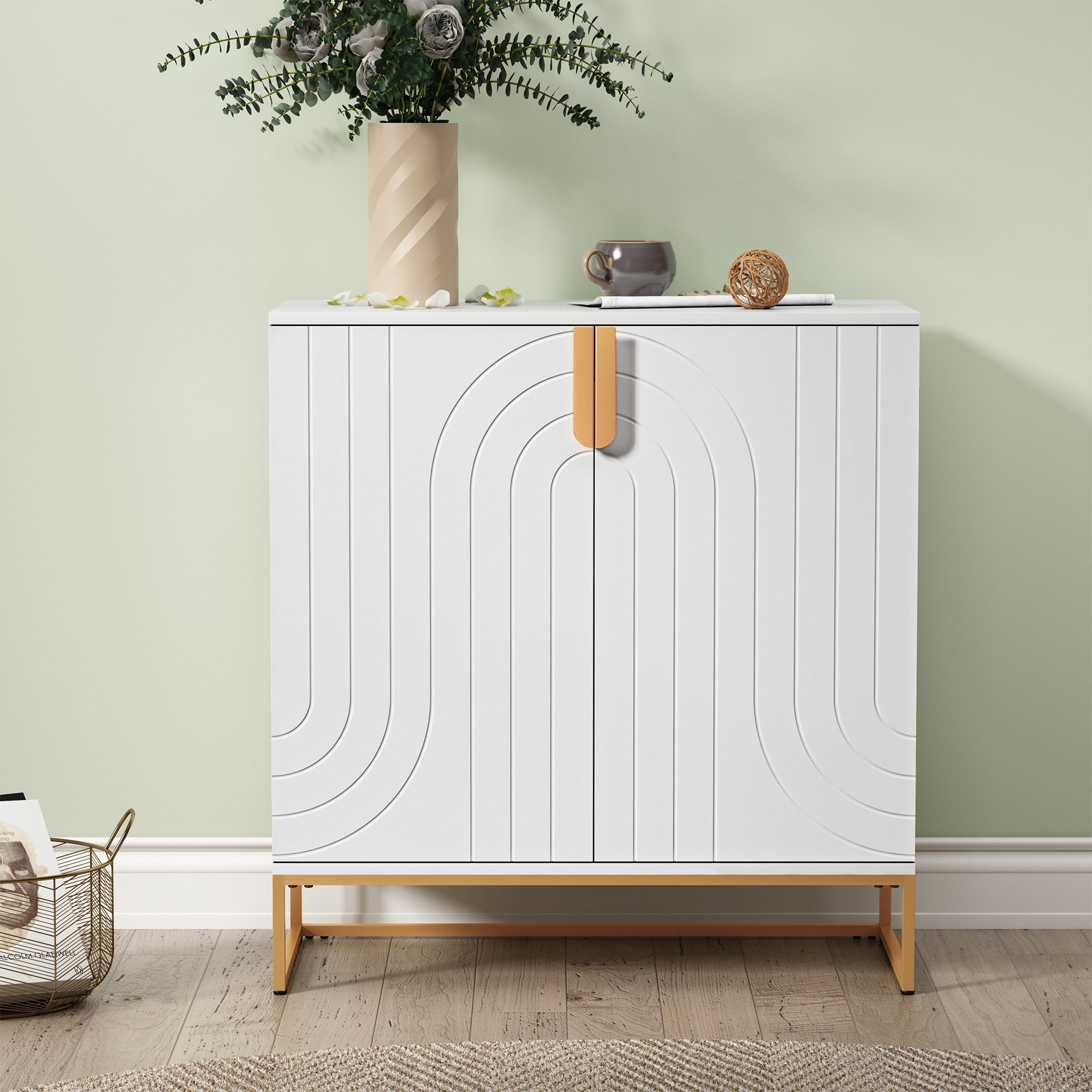 HLR 31.7" Kitchen Wood Accent Cabinet with 2 Doors, Sideboard with Storage for Dining Room, White