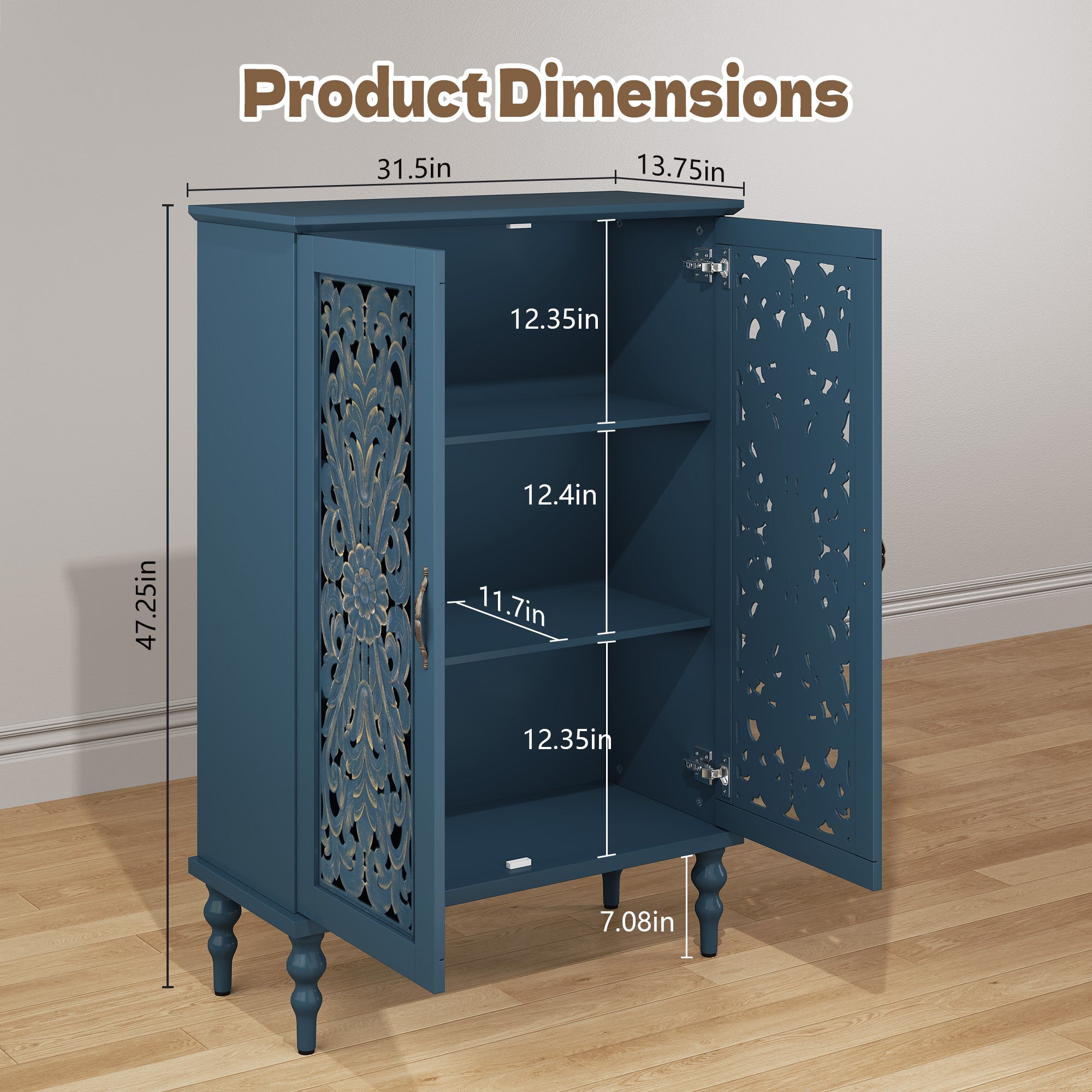 HLR Buffet Cabinet with Storage Accent Sideboard, Modern Hollow 2 Doors Credenza for Dining Room, Blue