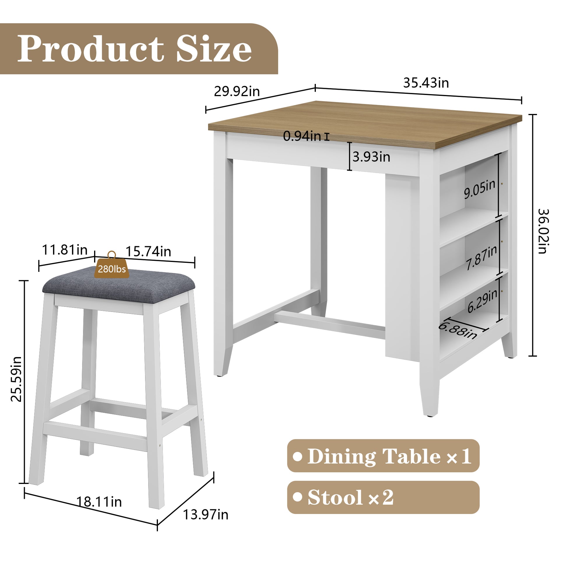 HLR Farmhouse Dining Table Set for 2, Small Kitchen Table Chairs Set of 2 with Tufted for Apartment, White
