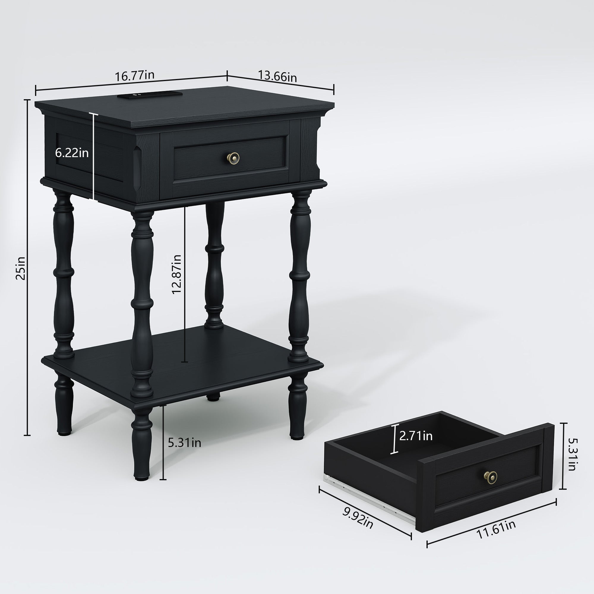 CBJCBJ 17" Retro Minimal Assembly Nightstands, Side Table with Drawer and Socket, For Bedroom, Living Room