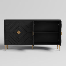 HLR 58" Modern Accent Sideboard Cabinet, 4 Doors, Adjustable Shelves, Fluted Storage Cabinet, Black