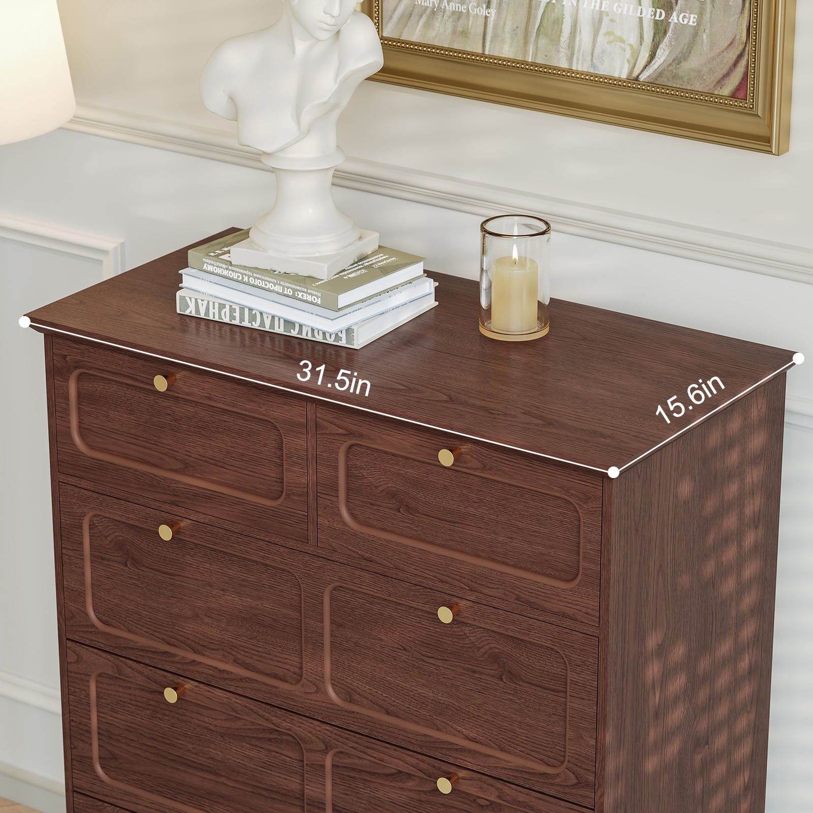 HLR 40" Mid-century 5 Drawer Dresser for Bedroom, Small Dressers & Chest of Drawers, Brown