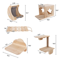 CBJCBJ Solid Wood Cat Wall Mounts Shelves Perches Set, Sleeping Playing Lounging Climbing Wall-mounted Cat Tree House for Multiple Cats, 5-Piece