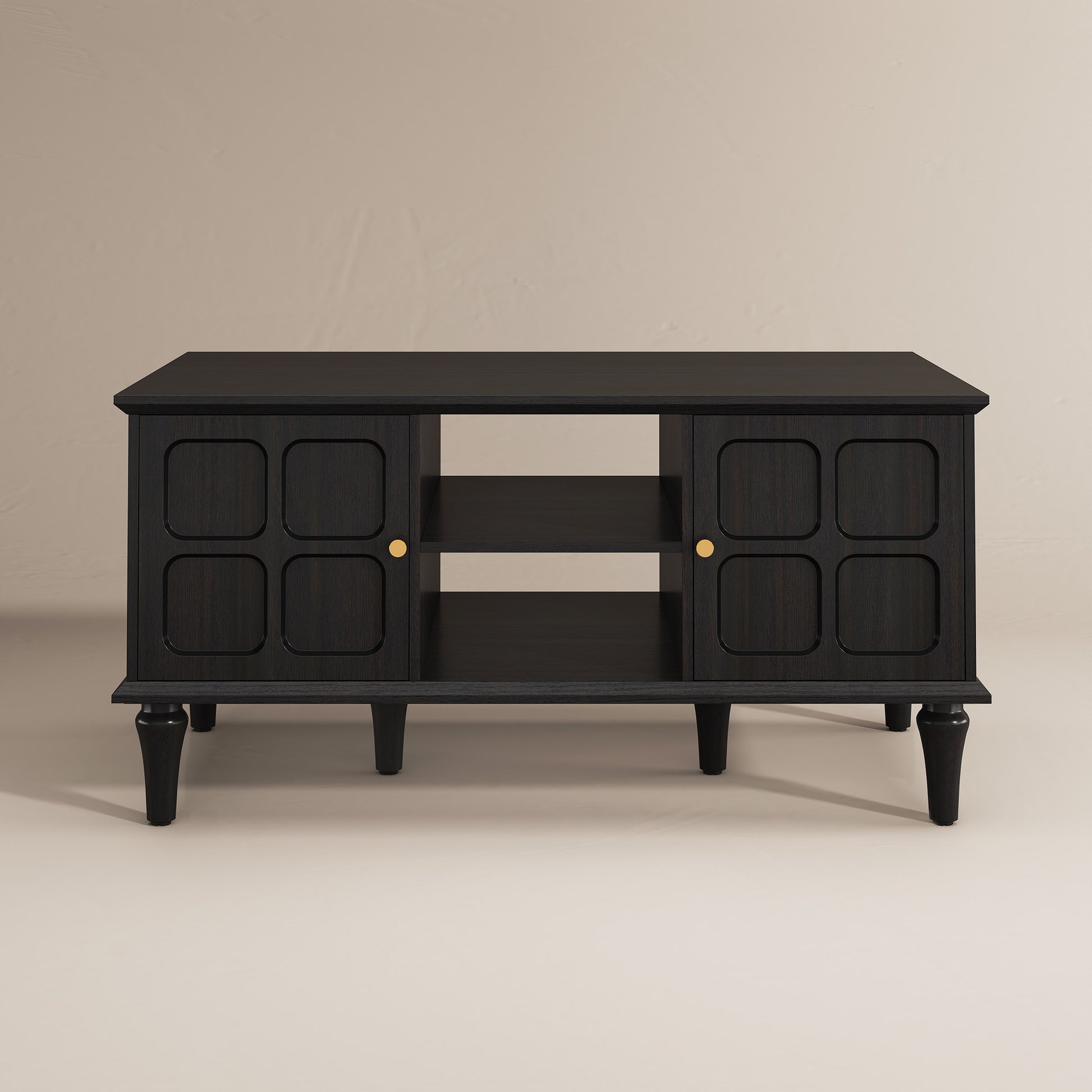 HLR 39.4" Mid Century Coffee Table with Storage, Wood Center Table with Open Shelves for Living Room, Black