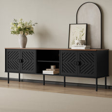 CBJCBJ Modern Mid Century 70" Large TV Stand for 80" TV, Entertainment Center with Storage,Black
