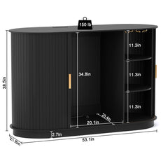 HLR Mid Century Coffee Bar Cabinet, Wine Cabinet Mini Fridge Space, Black